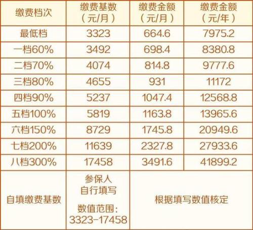 最新社保缴费标准