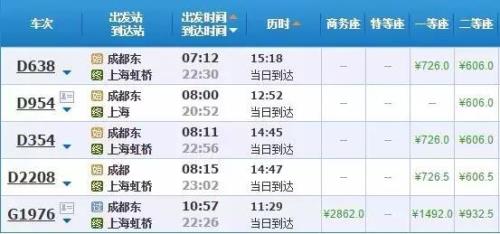 池州至上海高铁时刻表