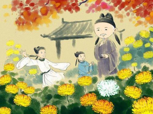 佳节逢吹帽，黄金染菊丛译文