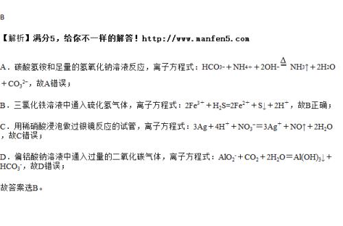 碳酸氢铵和氢气离子方程式