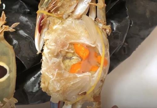 梭子蟹内部白色像虫一样的