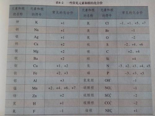 初中什么元素化合价为负