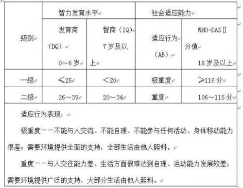 精神残疾的精神残疾的分级