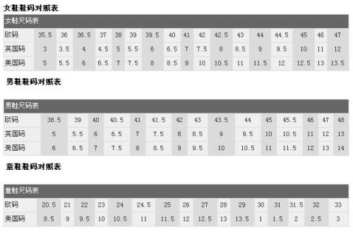 阿迪达斯鞋码对照表