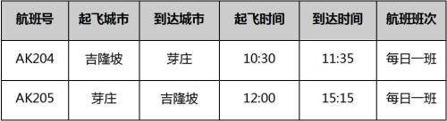 直飞越南航班时刻表